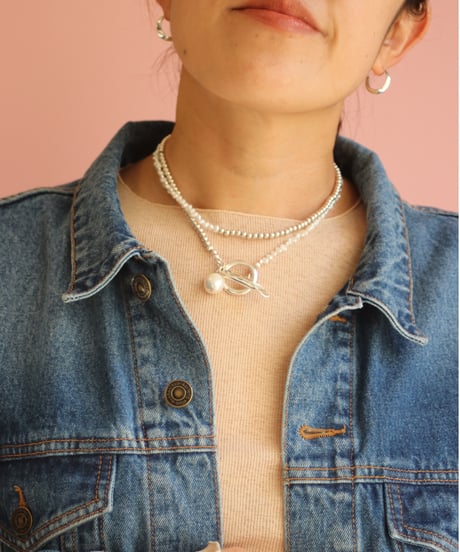 4mm silver beads×pearl lariat(MA-N-26)