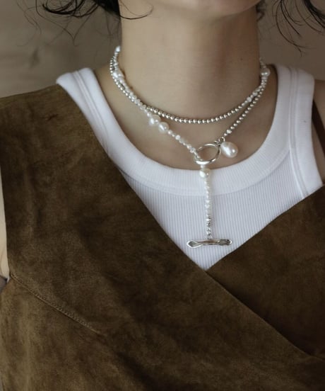 4mm silver beads×baroque pearl lariat(MA-N-27)