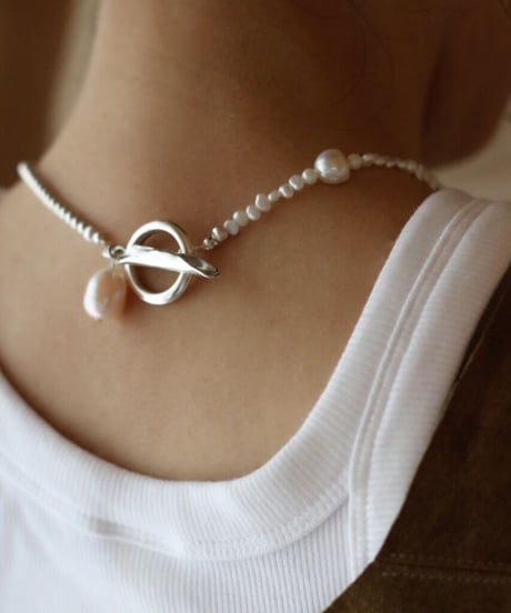 4mm silver beads×baroque pearl lariat(MA-N-27)