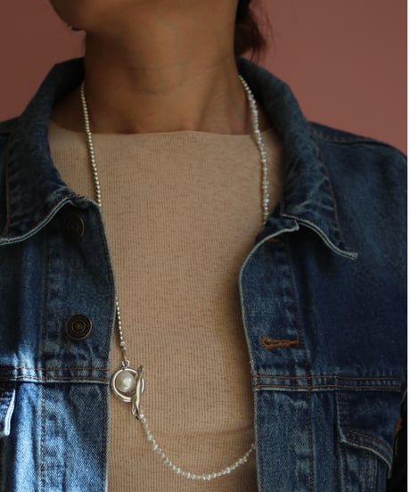 4mm silver beads×pearl lariat(MA-N-26)