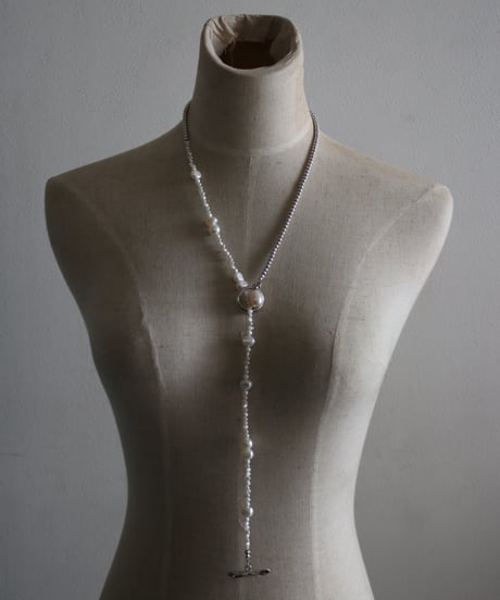 4mm silver beads×baroque pearl lariat(MA-N-27)