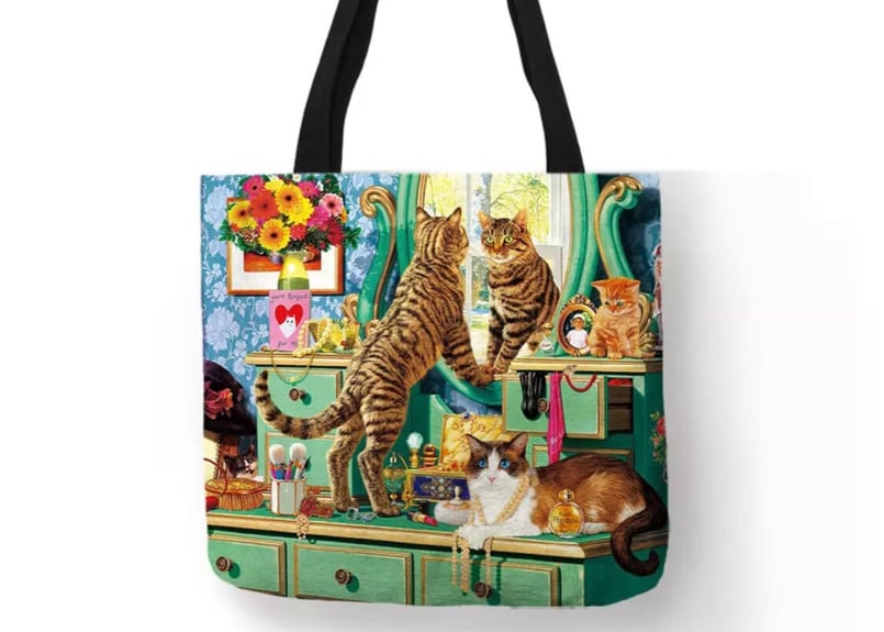 猫のいる絵画プリントトートバッグ | そらとぶパイナップル
