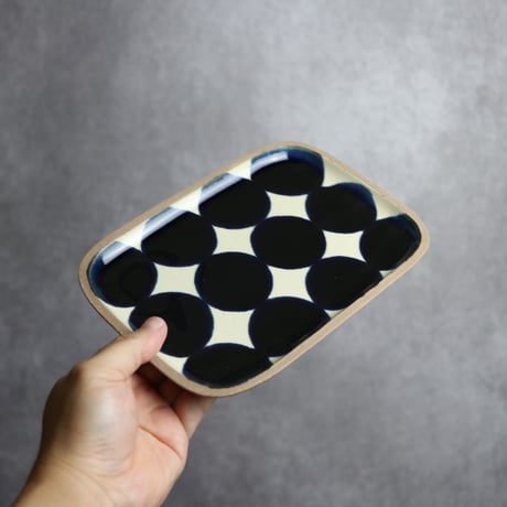 長角皿 中 呉須丸紋 やちむん 陶器 一翠窯:7021002