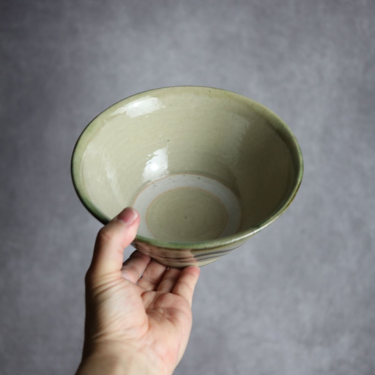 6寸マカイS1 緑釉 指描 波紋 やちむん 陶器 北窯 松田米司工房:7003012