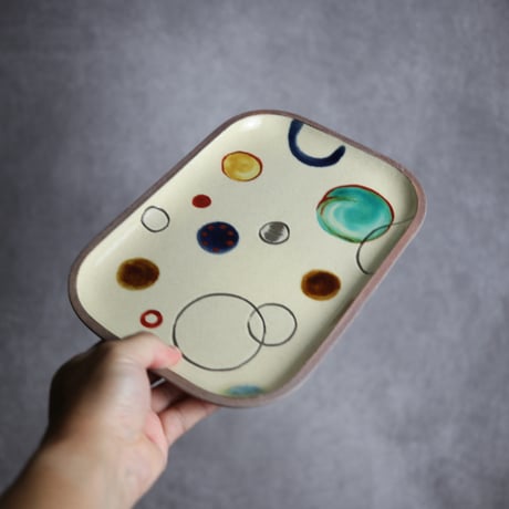 長角皿 大 赤絵 プリズム やちむん 陶器 一翠窯:7021019