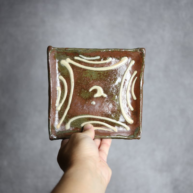 やちむん陶器皿 2枚セット　山田工房さん 角皿2 イッチン やちむん 陶器 北窯 宮城正享工房:7005056