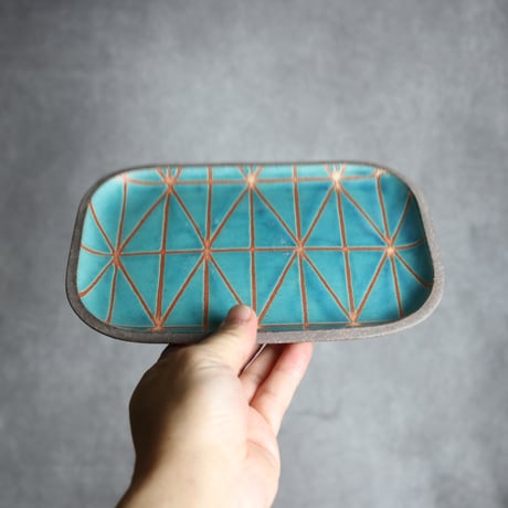 長角皿 中 シャングリラ トルコブルー やちむん 陶器 一翠窯:7021002
