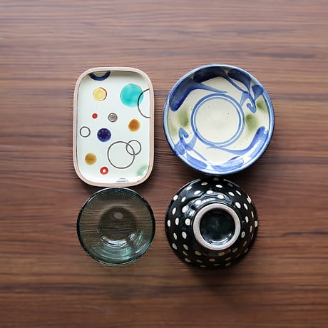 沖縄 やちむん 豆皿set 新品☻ きら星工房&海花音工房＆玉城焼 夢かふう」やちむんの豆皿 琉球ガラスのポイント 沖縄陶器 通販