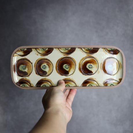 長角皿 長 ポミエ アメ 茶色 やちむん 陶器 一翠窯:7021004