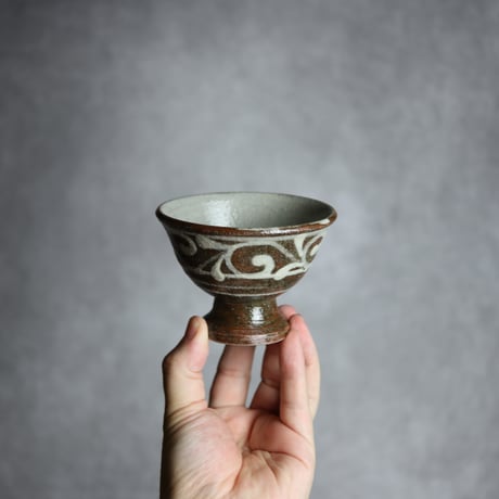 3寸 高杯鉢1 イッチン 唐草 やちむん 陶器 榮一工房:7013169