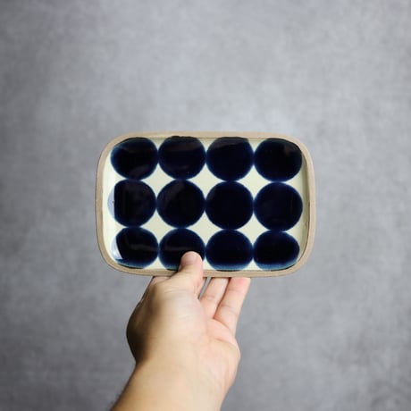 長角皿 小 呉須丸紋 やちむん 陶器 一翠窯:7021001