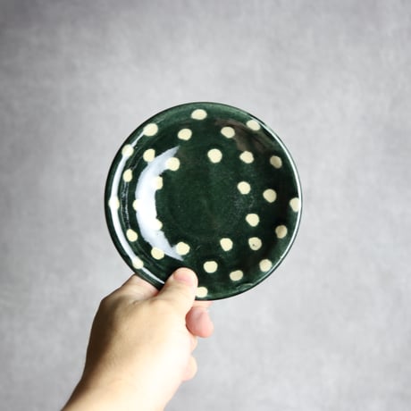 4寸皿 呉須釉 蝋抜 点打  やちむん 陶器 真南風工房:7011002