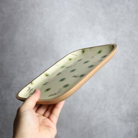 長角皿 大 サンディー オーグスヤーに飴の点 やちむん 陶器 一翠窯:7021003