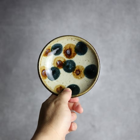 4寸皿 ドット 紺 茶 やちむん 陶器 陶芸こまがた:7006086
