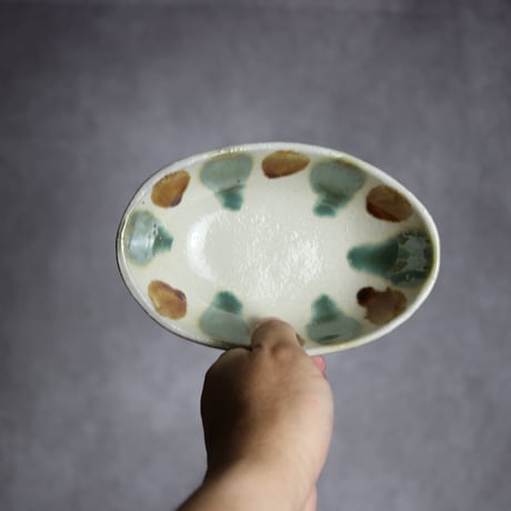 楕円鉢S2 三彩 点打 やちむん 陶器 漂窯:7010014