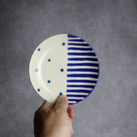 4寸皿 呉須釉 ストライプ やちむん 陶器 高江洲陶磁器:7205003