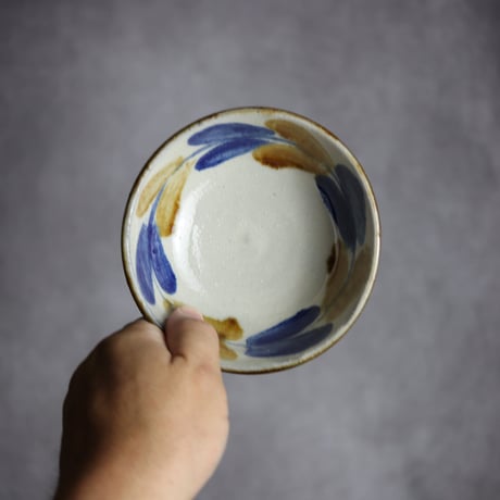 4寸鉢S2 飴 呉須釉 双葉 やちむん 陶器 漂窯:7010012