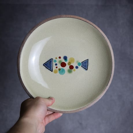 赤絵ちゃんぷるー皿 大 魚 やちむん 陶器 一翠窯:7021011