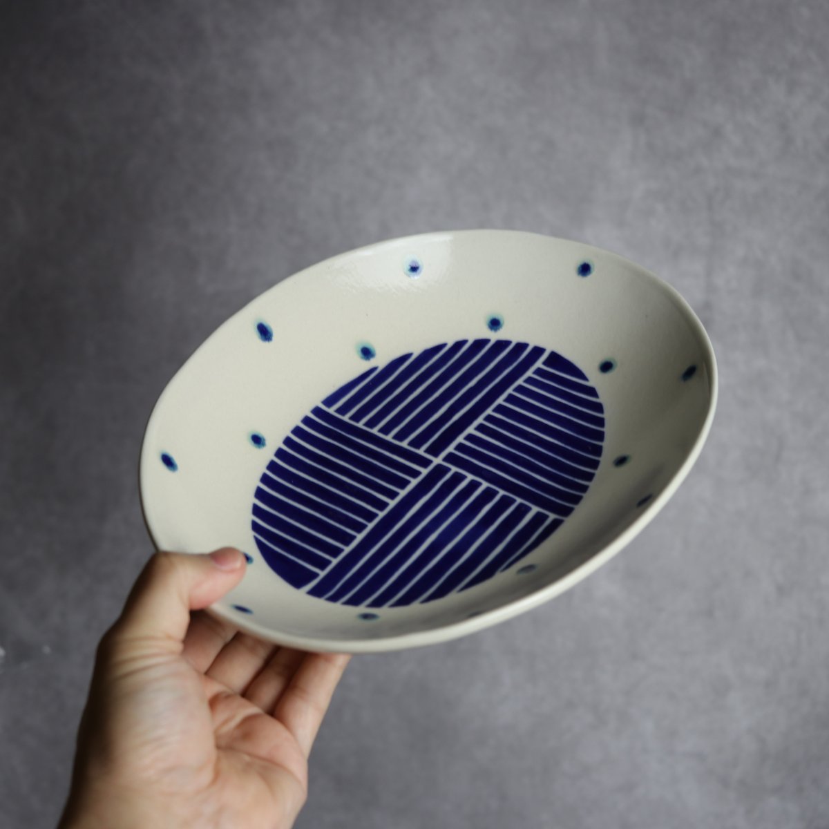 7205008 楕円皿 大 呉須釉 ストライプ やちむん 陶器 高江洲陶磁器