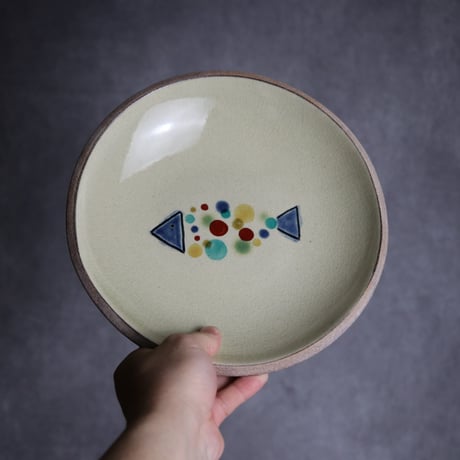 赤絵ちゃんぷるー皿 大 魚 やちむん 陶器 一翠窯:7021011