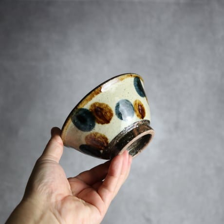 4寸マカイ 紺 茶 ドット やちむん 陶器 陶芸こまがた:7006072