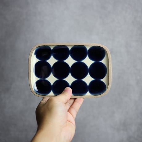 長角皿 小 呉須丸紋 やちむん 陶器 一翠窯:7021001