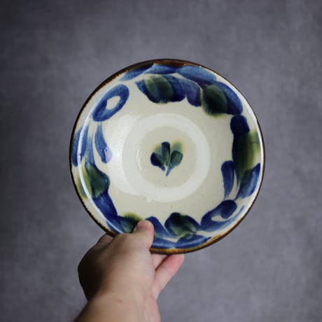 6寸皿1S 呉須 緑釉 唐草 陶器 いずみ窯 島袋工房:7028015