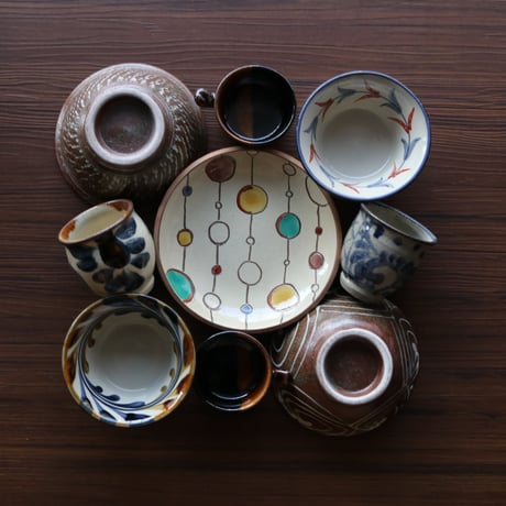 お値下げ　沖縄　やちむん焼　グルクン小鉢　4個セット 工房十鶴】4.5寸鉢（ドクロ柄）2個セット 〇 伝統工芸品 読谷村