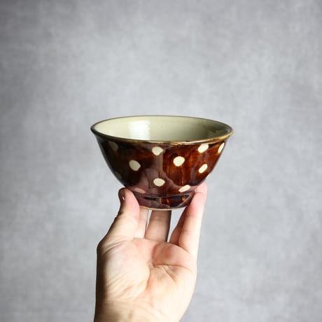 4寸マカイ 飴釉 蝋抜 点打 やちむん 陶器 真南風工房:7011008