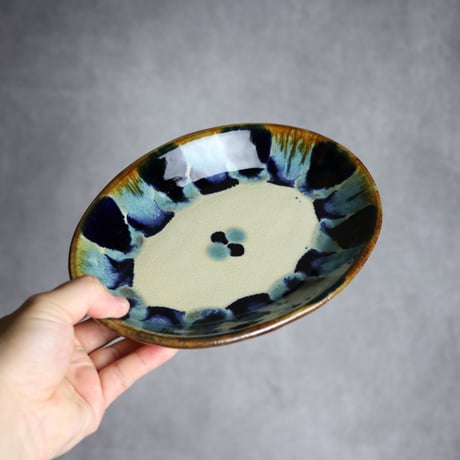 オーバル皿1 青三彩紋 やちむん 陶器 エドメ陶房:7201002