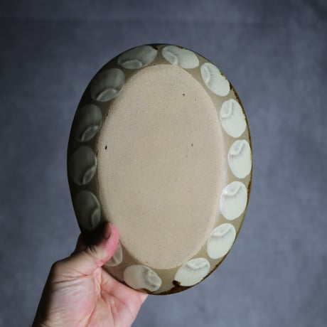 オーバル皿1 青三彩紋 やちむん 陶器 エドメ陶房:7201002