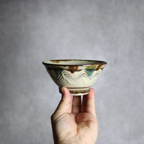 4寸マカイ1S 三彩 櫛掻 点打 やちむん 陶器 いずみ窯 島袋工房:7028038