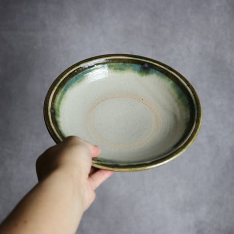 7寸皿5 緑釉 指描 やちむん 陶器 榮一工房:7013019