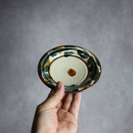 4寸皿1S 飴 呉須釉 唐草 やちむん 陶器 いずみ窯 島袋工房:7028007