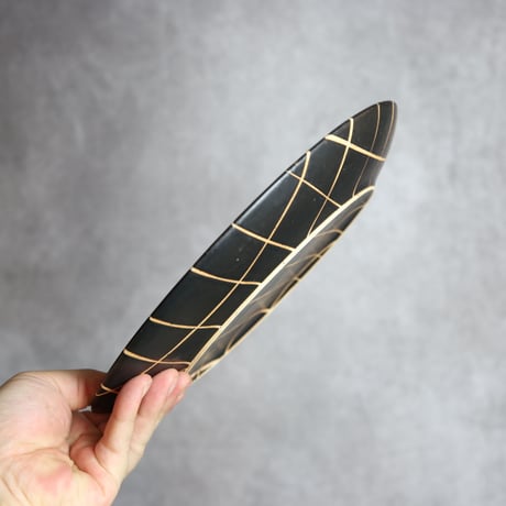 モノクロ皿 大 チェック柄 やちむん 陶器 陶factory509:7017025