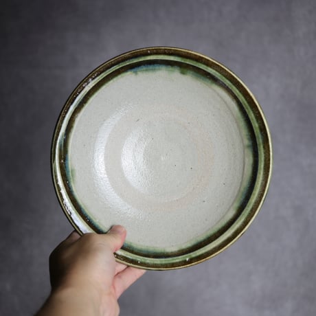 7寸皿3 緑釉 指描 やちむん 陶器 榮一工房:7013019