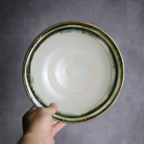 7寸皿3 緑釉 指描 やちむん 陶器 榮一工房:7013019