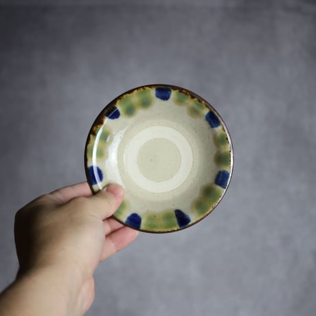 4寸皿1S 呉須 緑釉 点打 やちむん 陶器 いずみ窯 島袋工房:7028007