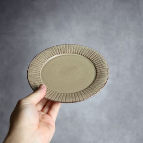 リム5寸プレートS1 サンドベージュ 縞 やちむん 陶器 cerca:7025004