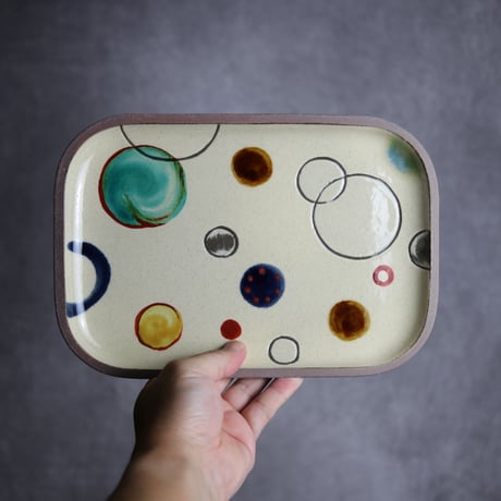 長角皿 大 赤絵 プリズム やちむん 陶器 一翠窯:7021019