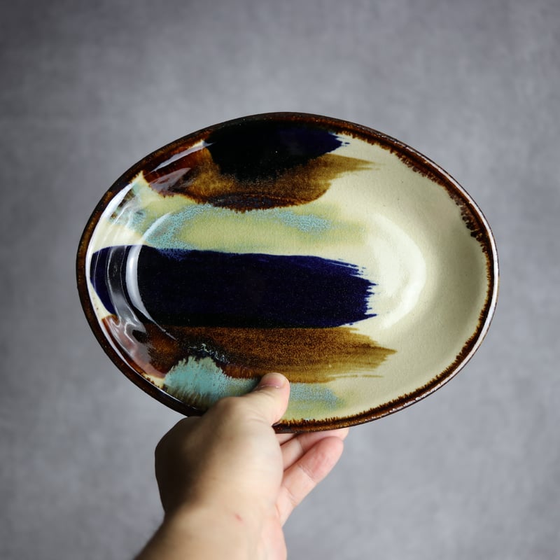 オーバル皿2 ライン紋 やちむん 陶器 エドメ陶房:7201002 | MADE IN OKI