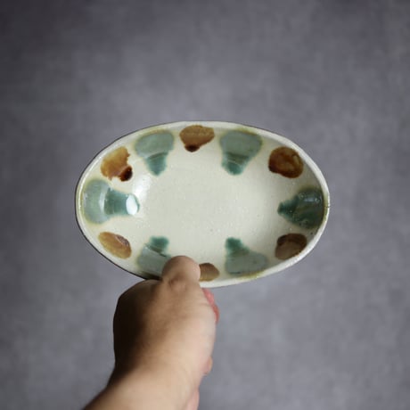 楕円鉢S2 三彩 点打 やちむん 陶器 漂窯:7010014
