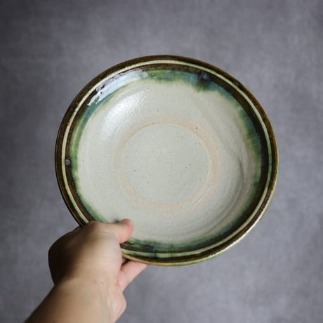 7寸皿5 緑釉 指描 やちむん 陶器 榮一工房:7013019
