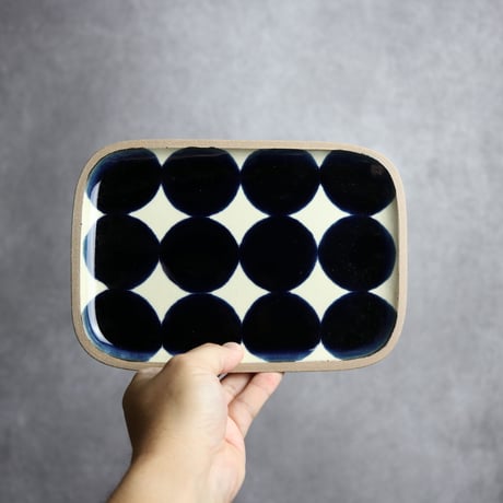 長角皿 中 呉須丸紋 やちむん 陶器 一翠窯:7021002
