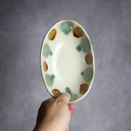 楕円鉢S1 三彩 点打 やちむん 陶器 漂窯:7010014