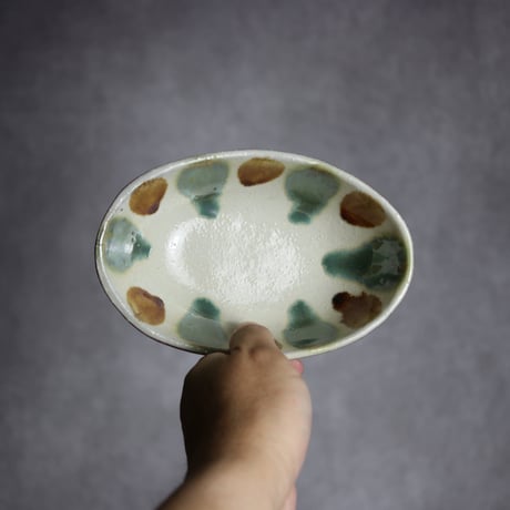 楕円鉢S2 三彩 点打 やちむん 陶器 漂窯:7010014