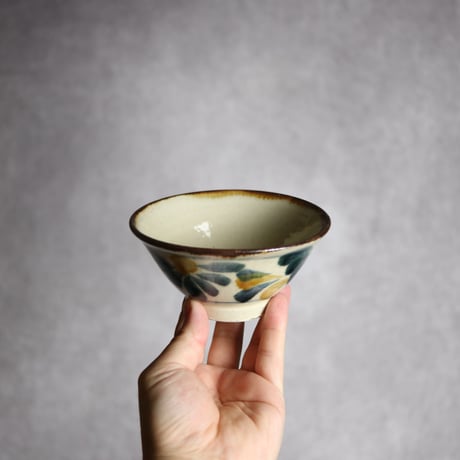 4寸マカイ1S 飴 呉須釉 菊花唐草 やちむん 陶器 いずみ窯 島袋工房:7028038