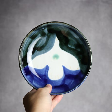 6寸皿S2 黒呉須 呉須釉 鳥 やちむん 陶器 拓美窯:7203005