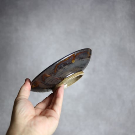 5寸皿S1 飴 呉須釉 鳥 やちむん 陶器 拓美窯:7203004