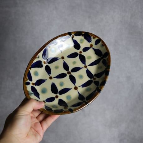 オーバル皿2 網花紋 やちむん 陶器 エドメ陶房:7201002